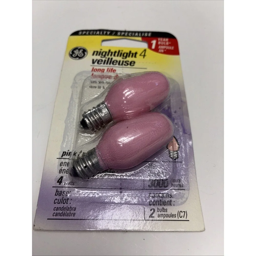 GE Pink C7 Night Light Bulbs 26222 4‎ Watts NEW
